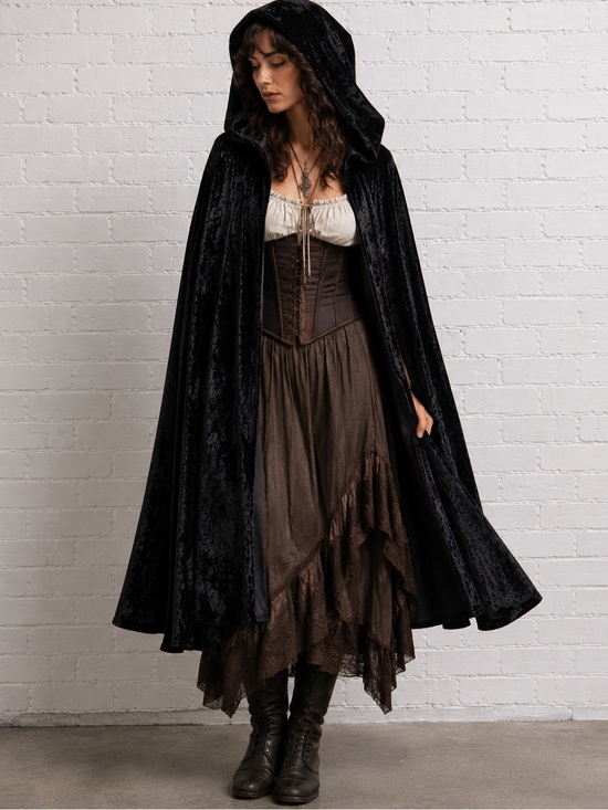 Vintage Jackets & Blazers - Vintage Black Crushed Velvet Opera Cape Goth Victorian Vampire Witch Cloak